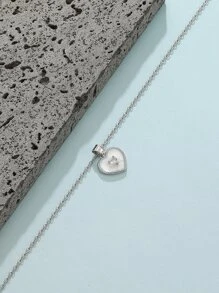 Rhinestone Decor Heart Charm Necklace - Silver - View 4