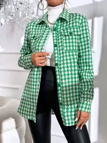 Houndstooth Print Flap Pocket Coat - Multicolor - View 1
