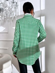 Houndstooth Print Flap Pocket Coat - Multicolor - View 2