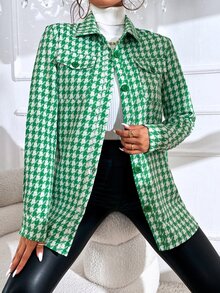 Houndstooth Print Flap Pocket Coat - Multicolor - View 4