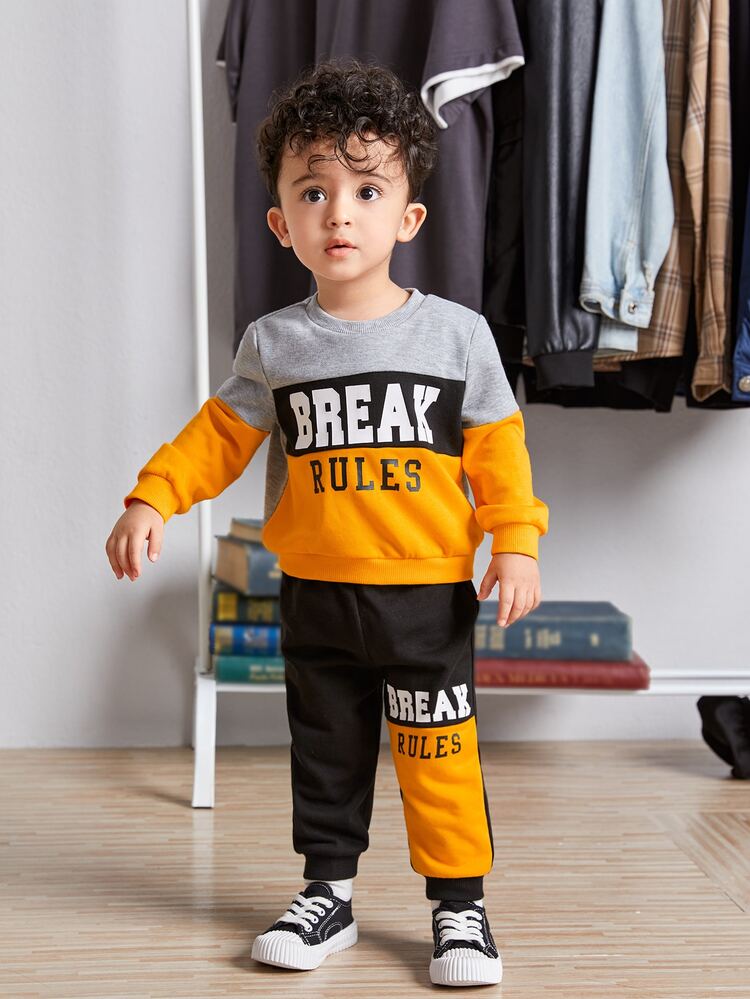 Baby Boy Letter Graphic Colorblock Pullover & Sweatpants