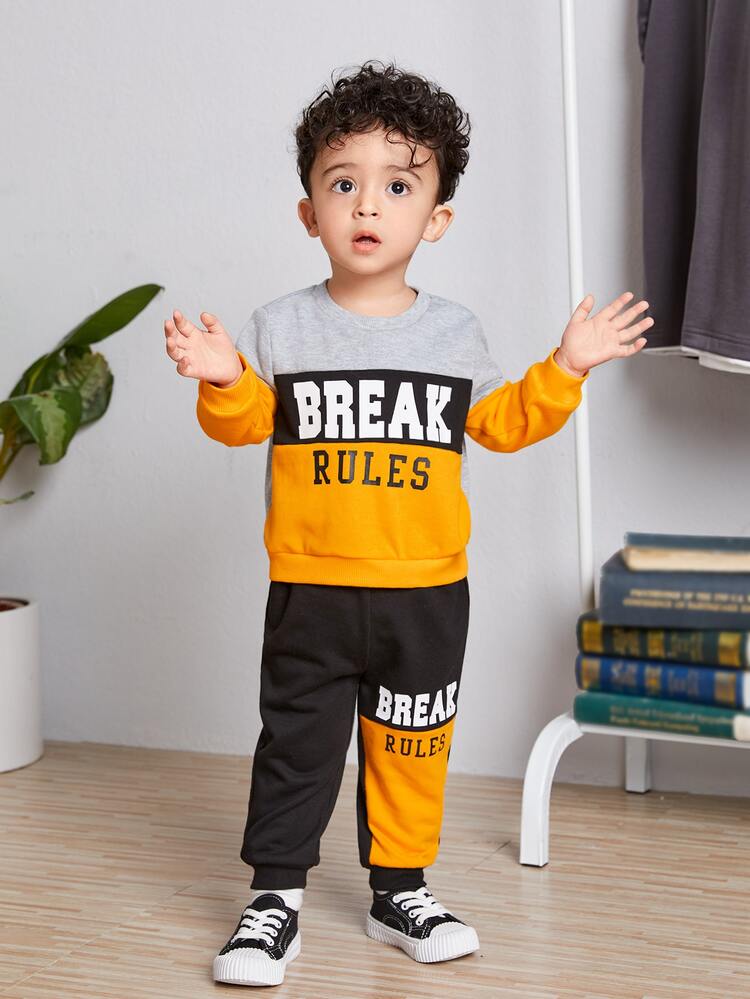 Baby Boy Letter Graphic Colorblock Pullover & Sweatpants