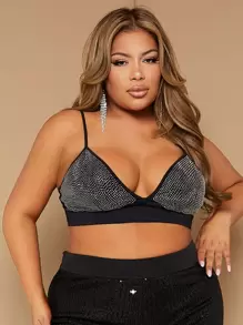SHEIN SXY Plus Rhinestone Beaded Crop Cami Top