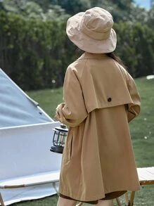 DAZY Abrigo de trinchera con mangas raglán y bolsillos en diagonal, para otoño e invierno - Caqui - Ver 2