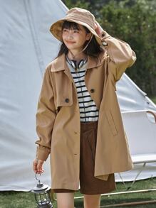 DAZY Abrigo de trinchera con mangas raglán y bolsillos en diagonal, para otoño e invierno - Caqui - Ver 3