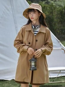 DAZY Abrigo de trinchera con mangas raglán y bolsillos en diagonal, para otoño e invierno - Caqui - Ver 5