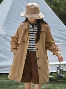 DAZY Abrigo de trinchera con mangas raglán y bolsillos en diagonal, para otoño e invierno - Caqui - Ver 6