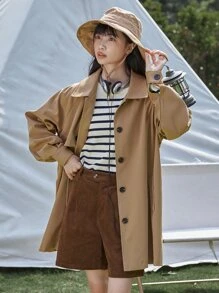 DAZY Abrigo de trinchera con mangas raglán y bolsillos en diagonal, para otoño e invierno - Caqui - Ver 7