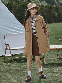 DAZY Abrigo de trinchera con mangas raglán y bolsillos en diagonal, para otoño e invierno - Caqui - Ver 9