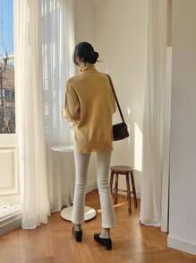 DAZY Turtle Neck Drop Shoulder High Low Hem Jumper - Yellow - View 2