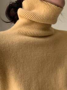 DAZY Turtle Neck Drop Shoulder High Low Hem Jumper - Yellow - View 3