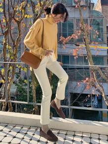 DAZY Turtle Neck Drop Shoulder High Low Hem Jumper - Yellow - View 5