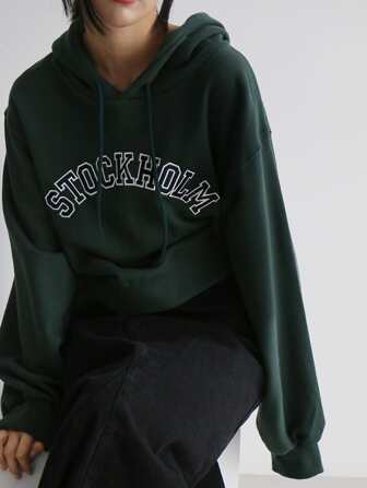 Letter Graphic Drop Shoulder Drawstring Hoodie,Fall Clothes