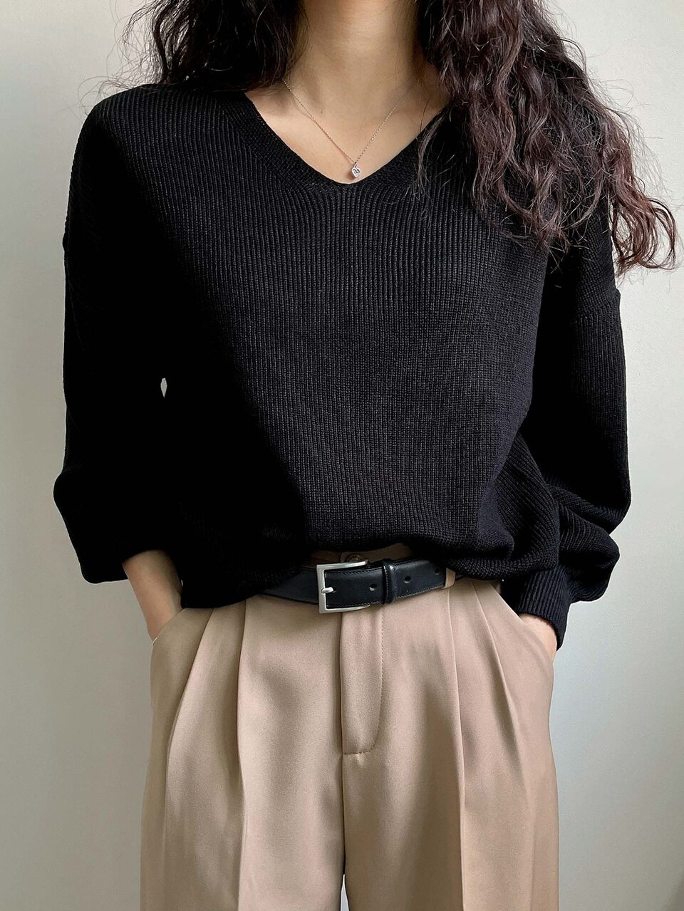 Drop Shoulder Ribbed Knit Sweater