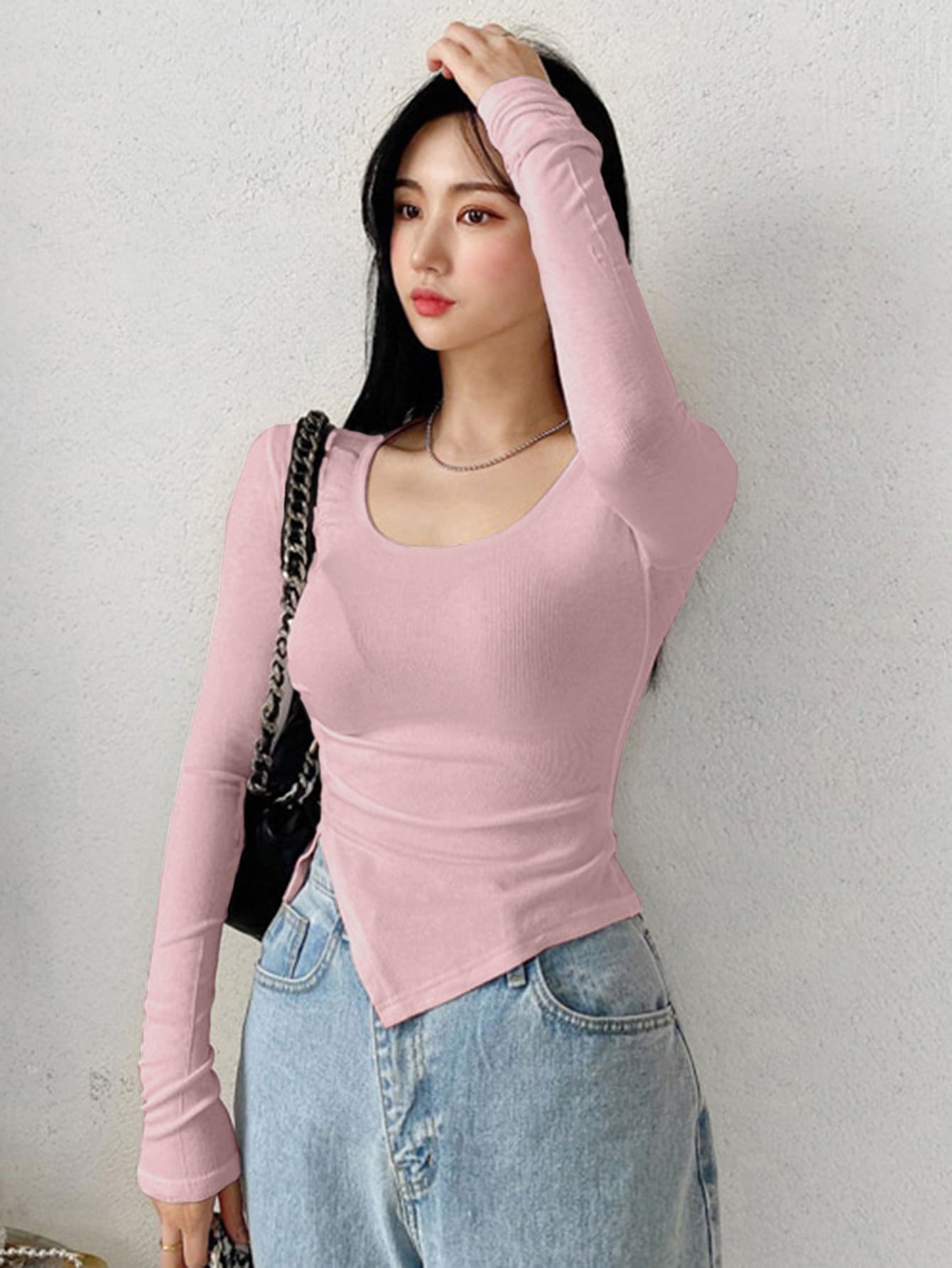 Scoop Neck Asymmetrical Hem Tee