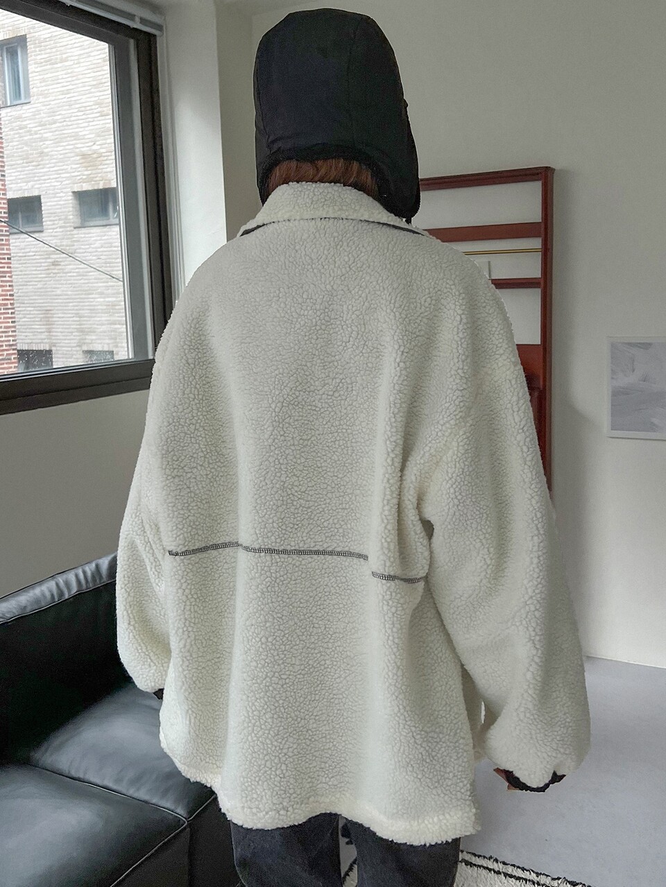 Snap Button Slant Pockets Drop Shoulder Teddy Jacket Fall,Winter