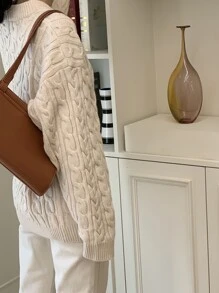 DAZY Cable Knit Drop Shoulder Jumper - Apricot - View 2