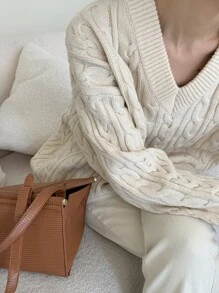 DAZY Cable Knit Drop Shoulder Jumper - Apricot - View 4