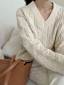 DAZY Cable Knit Drop Shoulder Jumper - Apricot - View 5