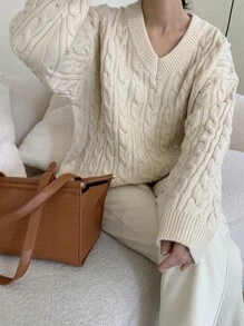 DAZY Cable Knit Drop Shoulder Jumper - Apricot - View 6