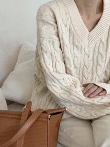 DAZY Cable Knit Drop Shoulder Jumper - Apricot - View 7