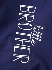 SHEIN Bé trai sơ sinh Đồ họa Chữ cái Áo liền quần & Phụ kiện Mũ - Màu xanh hải quân - Xem 4