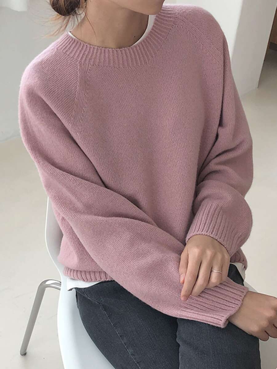 DAZY Solid Raglan Sleeve Jumper - Dusty Pink - View 1