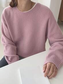 DAZY Solid Raglan Sleeve Jumper - Dusty Pink - View 2