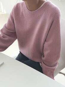 DAZY Solid Raglan Sleeve Jumper - Dusty Pink - View 6