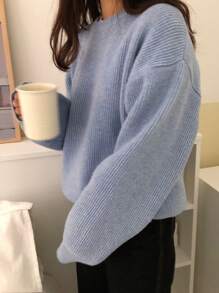 DAZY Ribbed Knit Drop Shoulder Jumper - Dusty Blue - View 2
