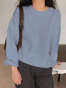 DAZY Ribbed Knit Drop Shoulder Jumper - Dusty Blue - View 6