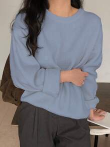 DAZY Ribbed Knit Drop Shoulder Jumper - Dusty Blue - View 8