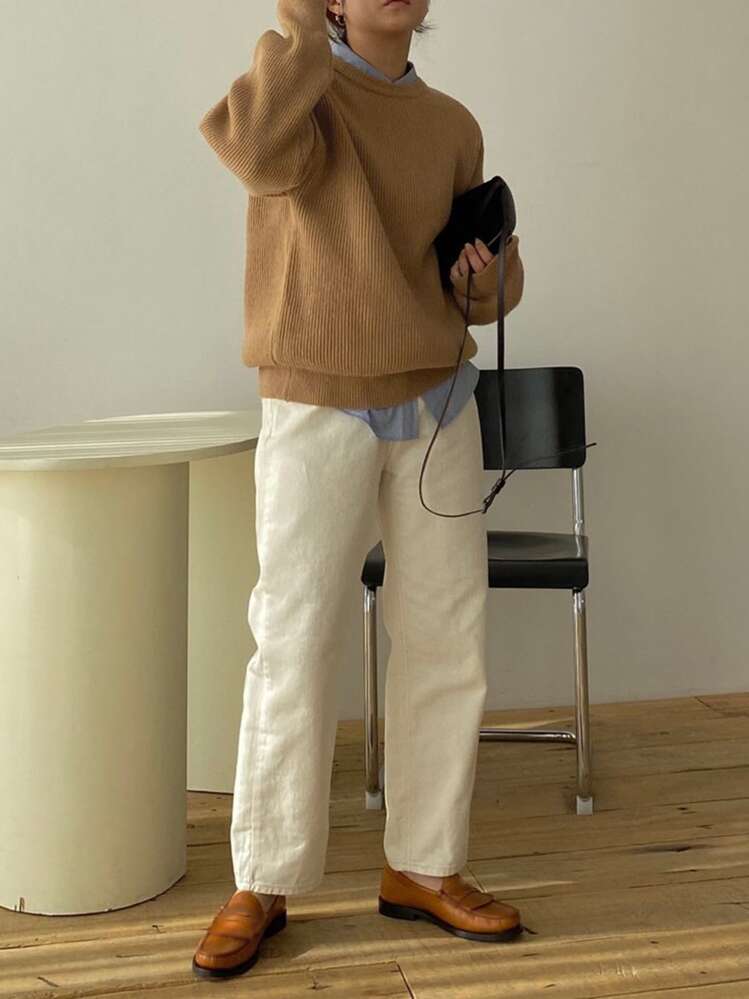 DAZY สเวตเตอร์ ผ้าถักริบ ไหล่ตก - สีกากี - ดู 7