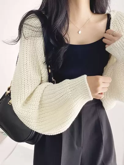 DAZY 蝙蝠袖罗纹针织开衫、长袖上衣