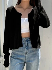 DAZY Button Front Drop Shoulder Cardigan,Fall Clothes Jacket - Black - View 4