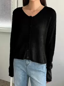 DAZY Button Front Drop Shoulder Cardigan,Fall Clothes Jacket - Black - View 5