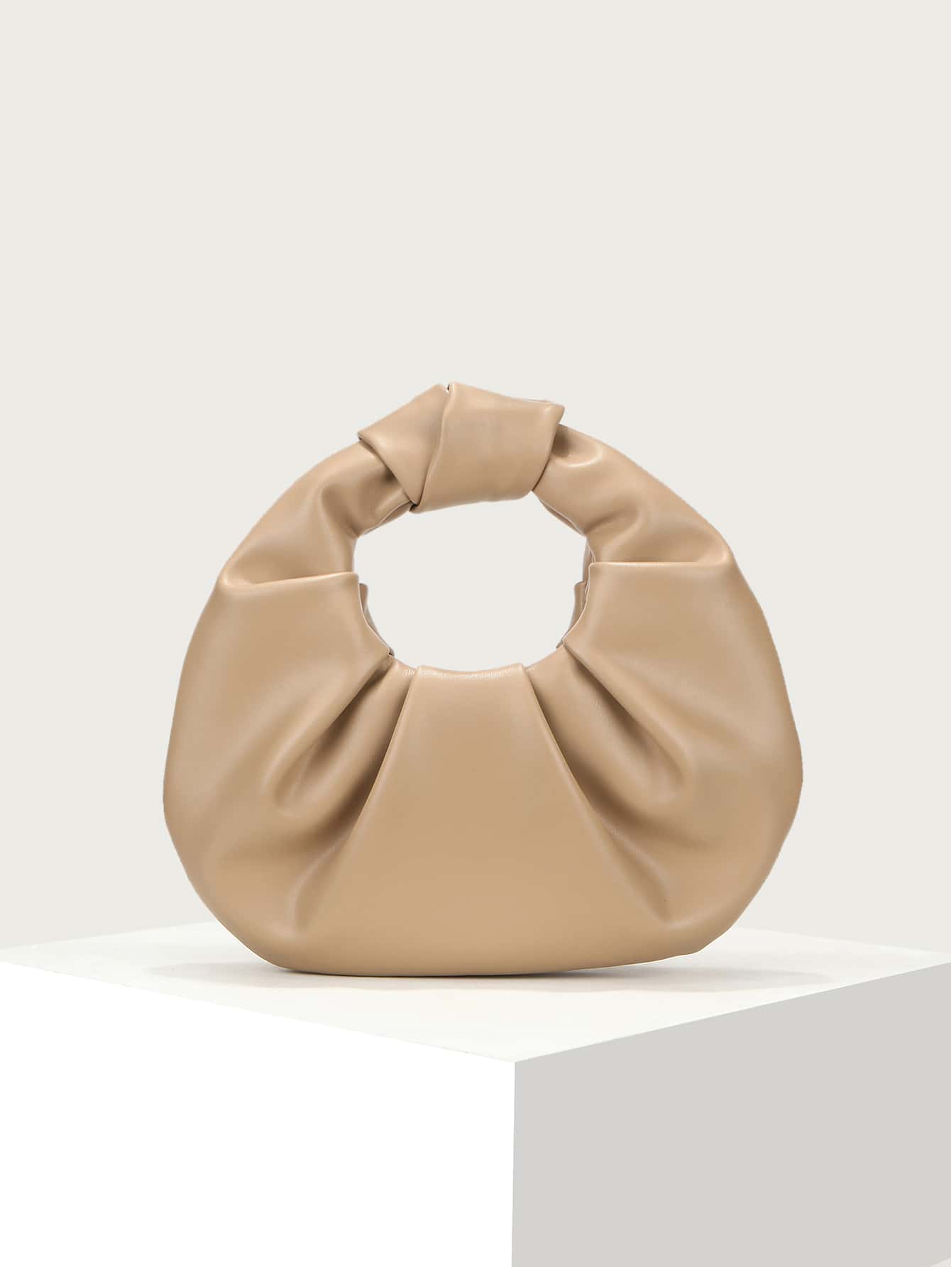 Knot Detail Ruched Bag - Khaki - View 1