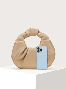 Knot Detail Ruched Bag - Khaki - View 3