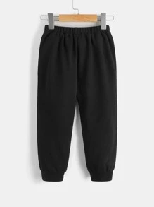 SHEIN 小男童字母圖案腰部抽繩衛褲 - 黑色 - 查看 2