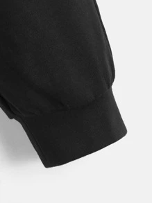 SHEIN 小男童字母圖案腰部抽繩衛褲 - 黑色 - 查看 3