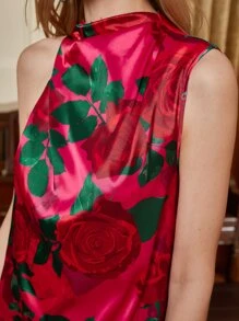 TAII Bangkok Floral Print Satin Dress - Red - View 5