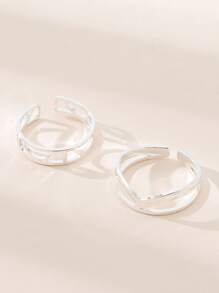 2入組鏤空開口腳趾戒指 - 銀色 - 查看 2