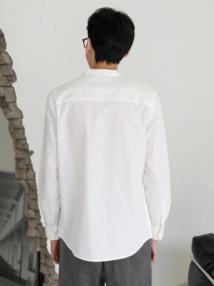 Men Solid Button Front Shirt Business Attire