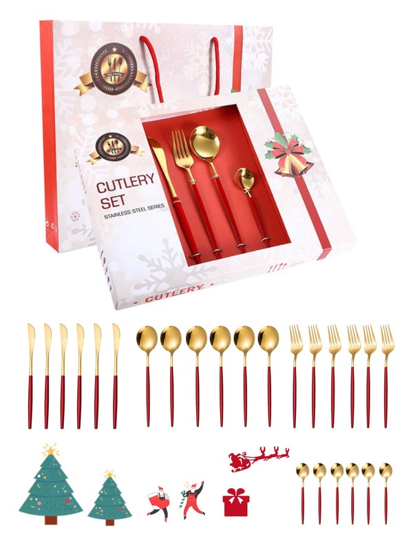 1 set Navidad Cuchillo & Cuchara & Tenedor de acero inoxidable