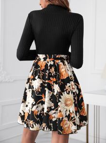 SHEIN Clasi Đầm Gân đan Thắt lưng Hoa Boho - Nhiều màu - Xem 2