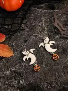 Halloween Ghost & Pumpkin Drop Earrings - Multicolor - View 1