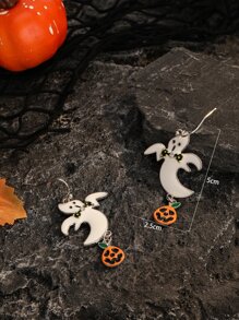 Halloween Ghost & Pumpkin Drop Earrings - Multicolor - View 3