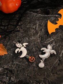 Halloween Ghost & Pumpkin Drop Earrings - Multicolor - View 4