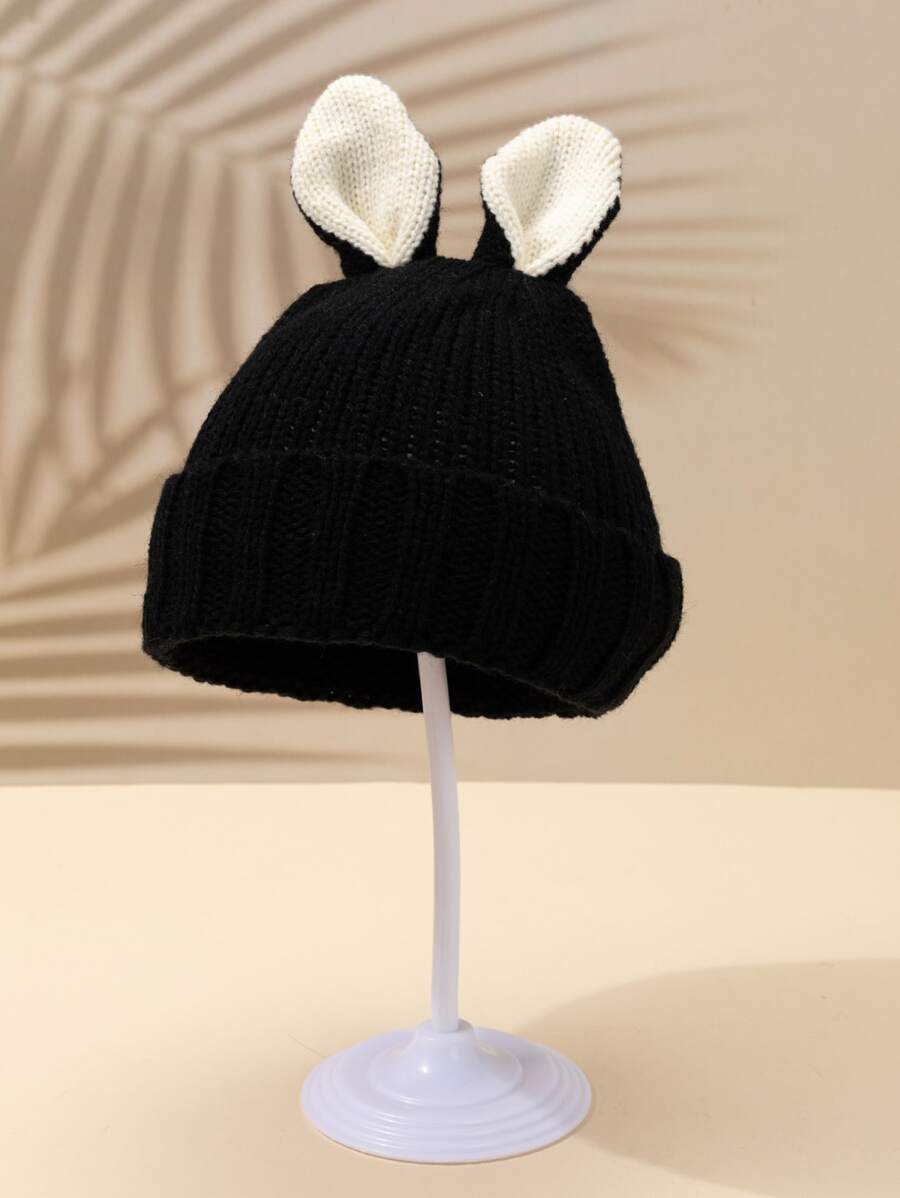 Niños Gorro con dibujos animados con diseño de oreja - Negro - Ver 1