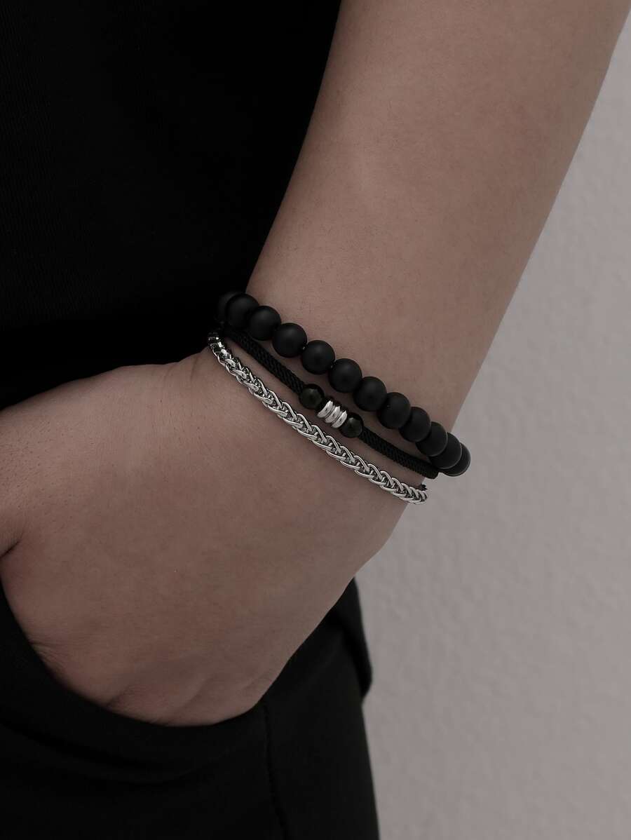 3 chiếc Vòng tay cườm nam tối giản - Nhiều màu - Xem 1